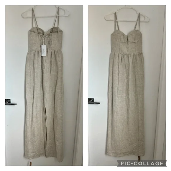 Reformation NWT 2 Effie Oatmeal Linen Bustier Maxi Dress - Picture 4 of 10